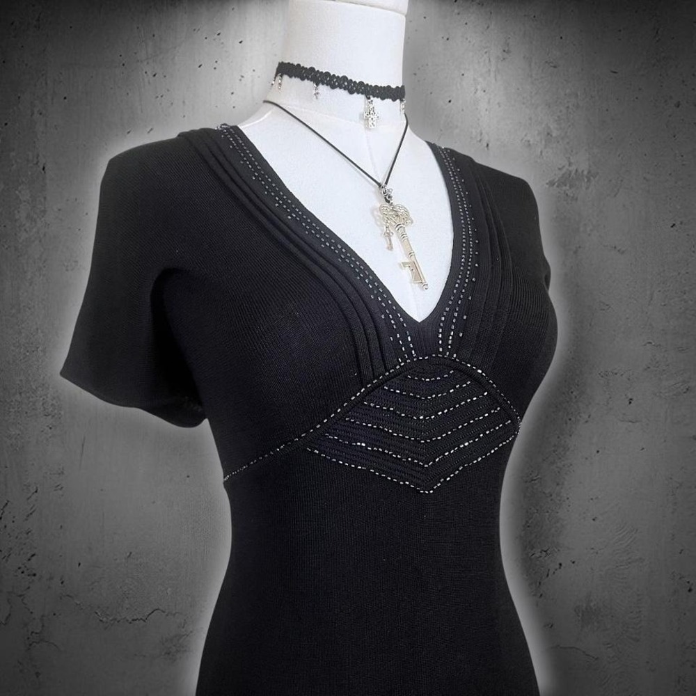 Vintage Emma James Black Beaded Silk Blend Knit Top